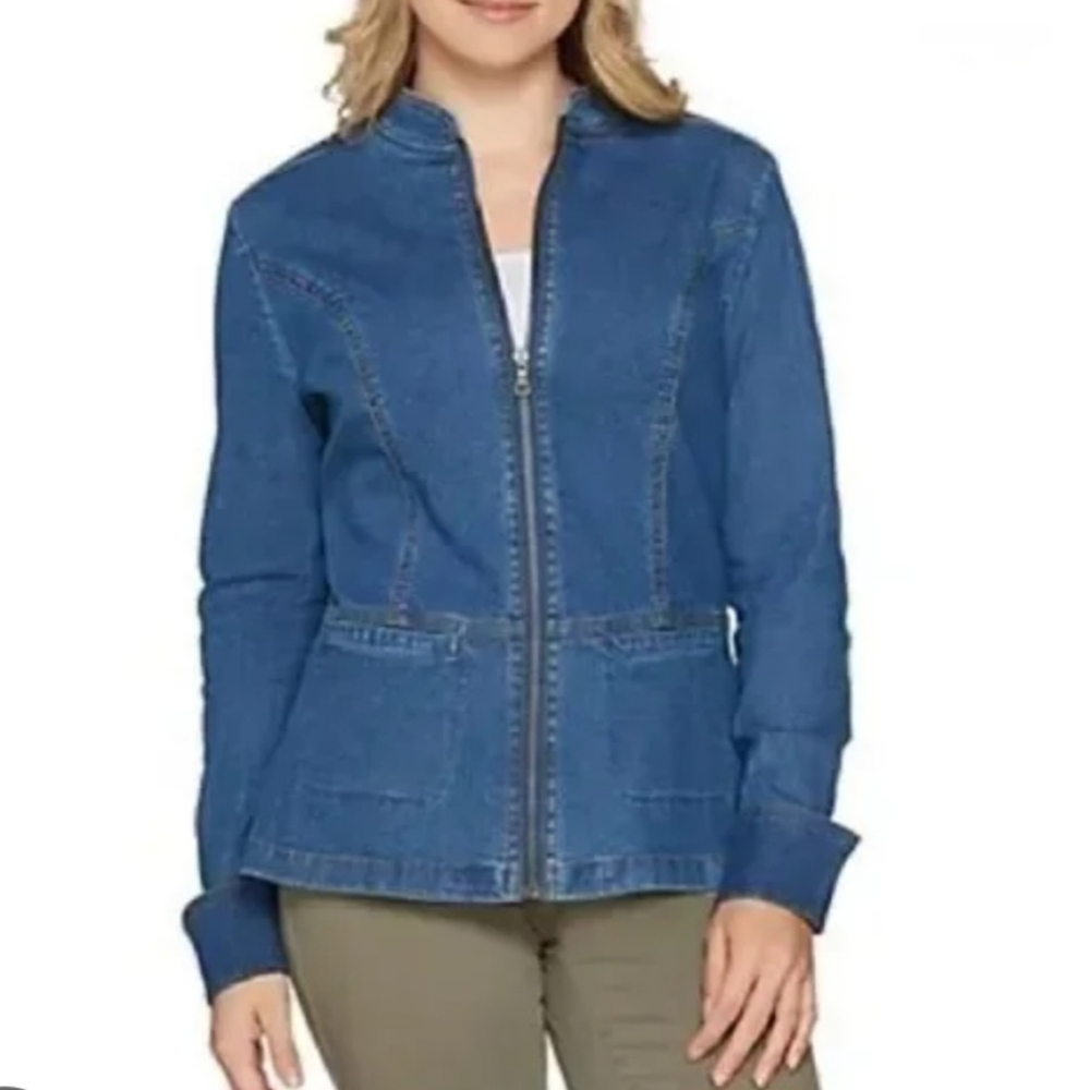 Denim & Co Stretch Denim Long Sleeve  Zip Jacket NWOT Size Small